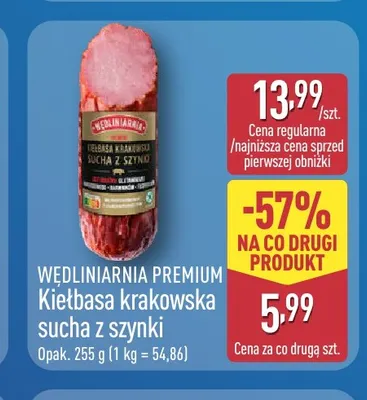 Kiełbasa krakowska sucha z szynki Wędliniarnia Premium promocja w Aldi