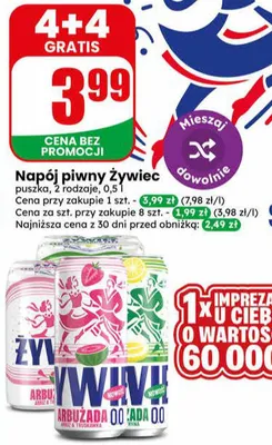 Piwo bezalkoholowe Żywiec Arbużada 0.0% Arbuz & Truskawka puszka promocja w Dino