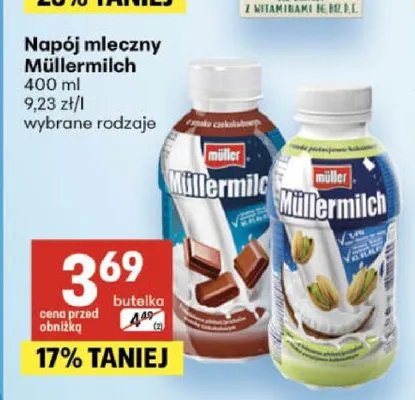 Napój mleczny Müller Müllermilch czekoladowy promocja w Delikatesy Centrum