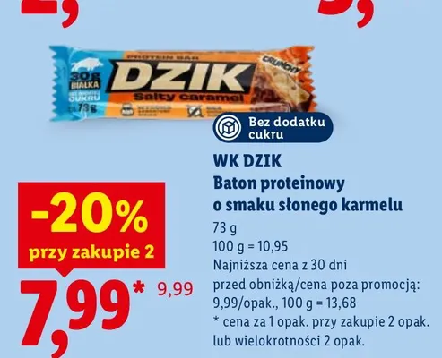 Baton proteinowy o smaku słonego karmelu WK Dzik promocja w Lidl
