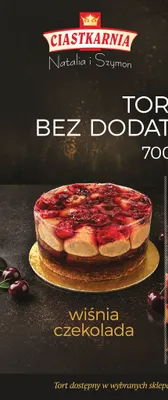 Torcik bez dodatku cukru wiśnia czekolada Ciastkarnia Natalia i Szymon promocja w TOPAZ
