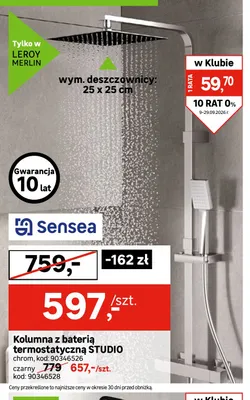 Kolumna z baterią termostatyczną Studio czarny Sensea promocja w Leroy Merlin