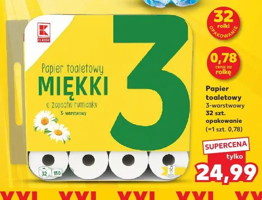 Papier toaletowy miękki 3-warstwowy o zapachu rumianku K Classic promocja w Kaufland
