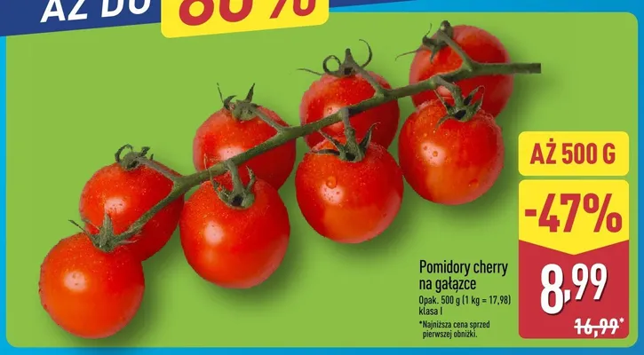 Pomidory cherry na gałązce klasa I promocja w Aldi