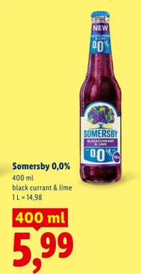 Piwo bezalkoholowe Somersby 0,0% black currant & lime promocja w Lidl