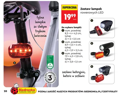Zestaw lampek rowerowych, różne rodzaje promocja w Biedronka