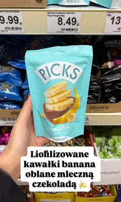 Banany liofilizowane w czekoladzie mlecznej Pergalė Picks promocja w Dino