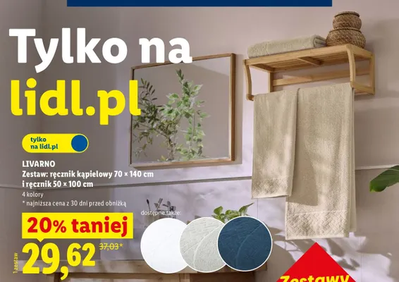 Zestaw ręcznik kąpielowy 70x140 cm i ręcznik 50x100 cm Livarno promocja w Lidl