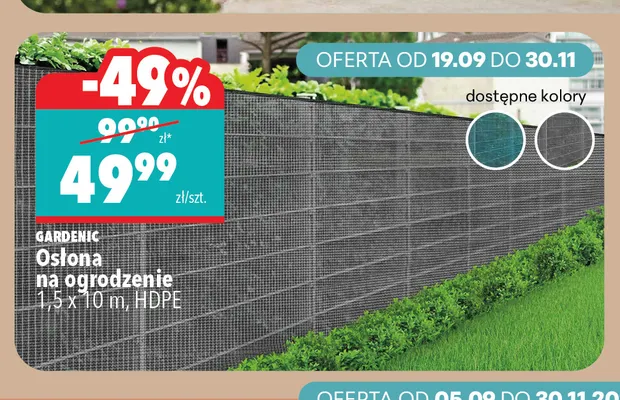 Osłona na ogrodzenie 1,5x10 m Hdpe Gardenic promocja w Biedronka Home