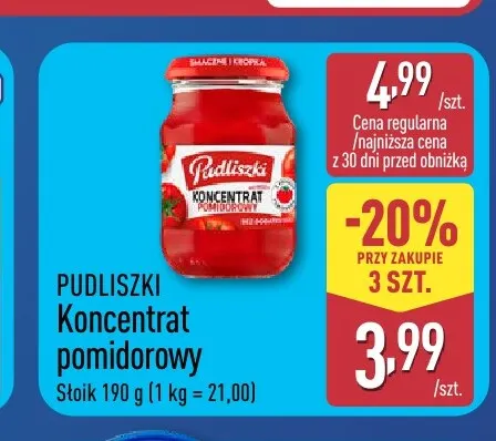 Koncentrat pomidorowy Pudliszki promocja w Aldi