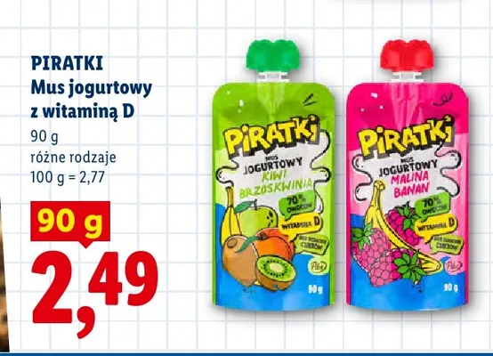 Mus jogurtowy z witaminą D Piratki Kiwi Brzoskwinia promocja w Lidl