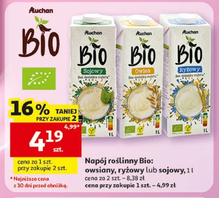 Napój roślinny Bio owsiany Auchan promocja w Auchan