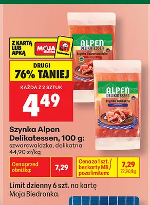 Szynka delikatna Alpen Delikatessen promocja w Biedronka