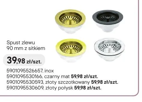Spust zlewu 90mm z sitkiem czarny mat promocja w Castorama