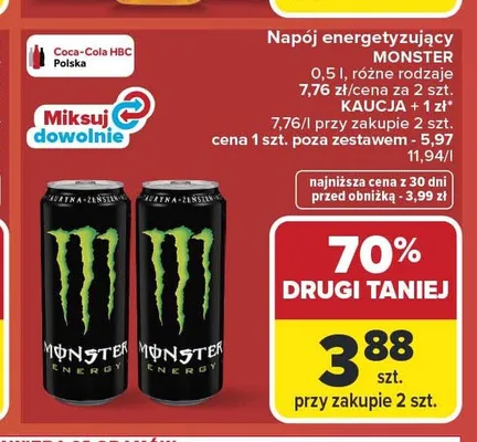 Napój energetyzujący Monster promocja w Carrefour