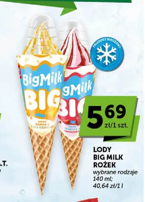 Lody rożek Big Milk Wanilia & Truskawka promocja w Euro Sklep