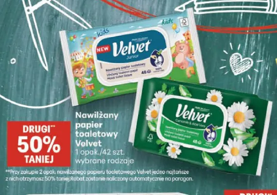 Nawilżany papier toaletowy Velvet Camomile & Aloe Vera promocja w Delikatesy Centrum
