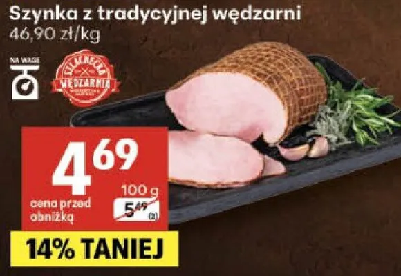 Szynka z tradycyjnej wędzarni promocja w Delikatesy Centrum