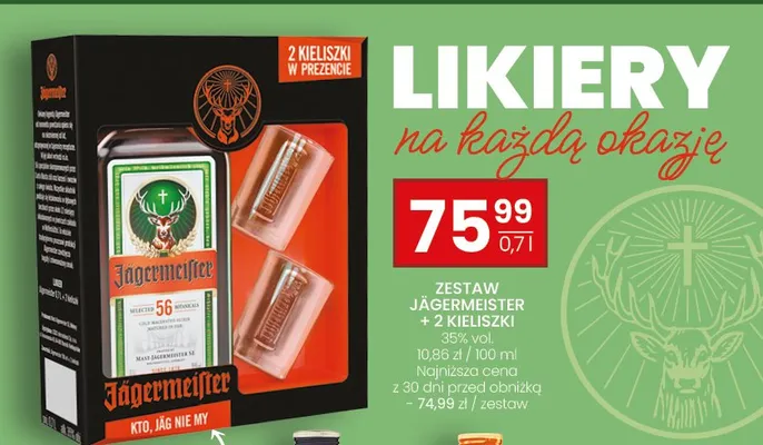 Zestaw likier Jägermeister + 2 kieliszki promocja w Twój Market