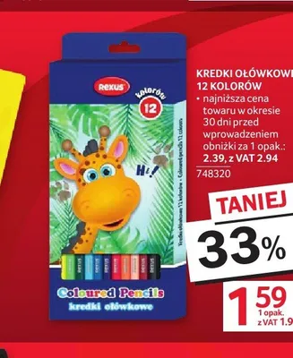 Kredki ołówkowe Rexus 12 kolorów promocja w Selgros