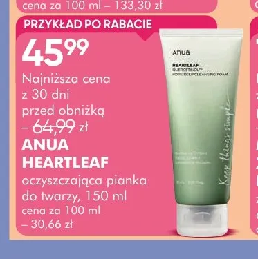 Oczyszczająca pianka do twarzy Heartleaf Anua promocja w Super-Pharm