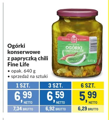 Ogórki konserwowe z papryczką chili Fine Life promocja w Makro