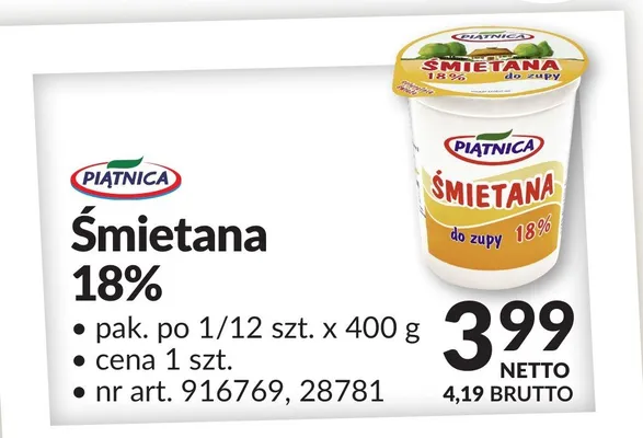 Śmietana 18% 400g promocja w Makro