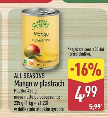 Mango w plastrach All Seasons promocja w Aldi