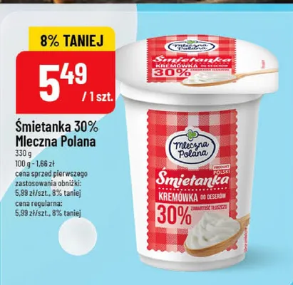 Śmietanka 30% Mleczna Polana promocja w POLOmarket