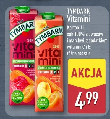 Vitamini sok 100% owoców i marchew, z dodatkiem witamin c i e promocja w Aldi