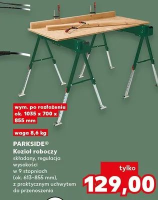 Kozioł roboczy składany, regulacja wysokości w 9 stopniach (ok. 613-858 mm), z praktycznym uchwytem do przenoszenia promocja w Kaufland