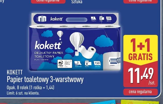 Papier toaletowy 3-warstwowy Kokett 8-pak promocja w Aldi