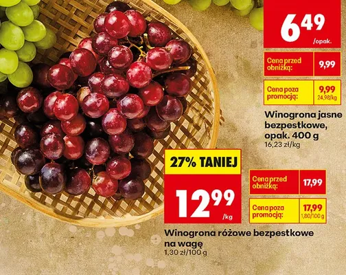 Winogrona jasne bezpestkowe promocja w Biedronka