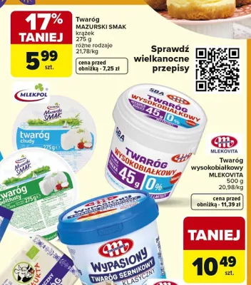 Twaróg Mazurski Smak krążek różne rodzaje promocja w Carrefour