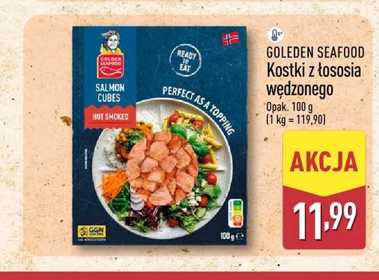 Kostki z łososia wędzonego Golden Seafood promocja w Aldi