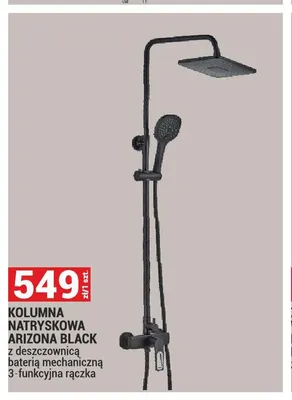 Kolumna natryskowa Arizona Black z deszczownicą baterią mechaniczną 3-funkcyjna rączka promocja w Merkury Market