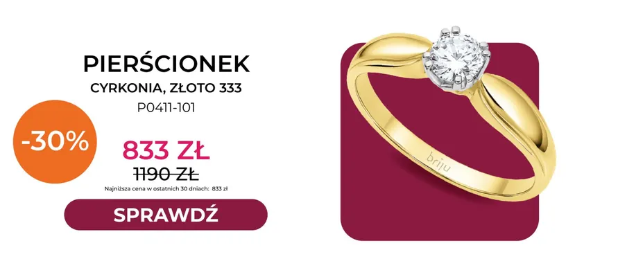 Pierścionek cyrkonia złoto 333 P0411-101 Briju promocja w Briju