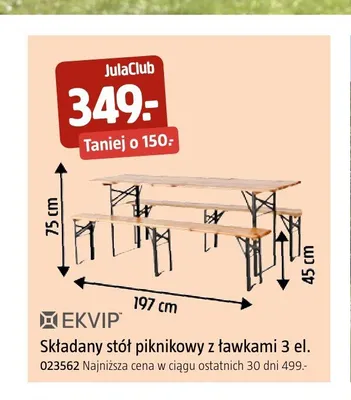 Składany stół piknikowy z ławkami Ekvip promocja w Jula