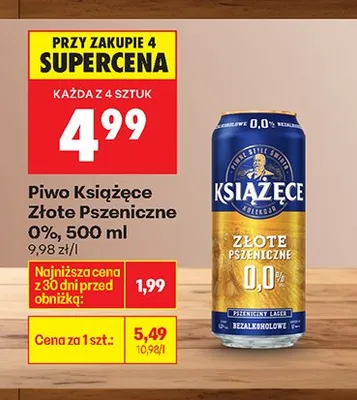 Piwo bezalkoholowe Książęce Złote Pszeniczne promocja w Biedronka