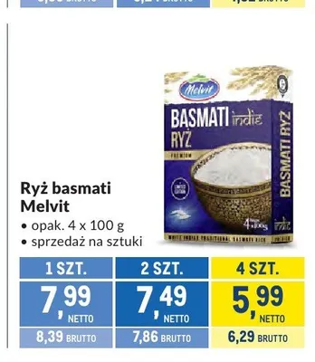 Ryż basmati Melvit 4-pak promocja w Makro