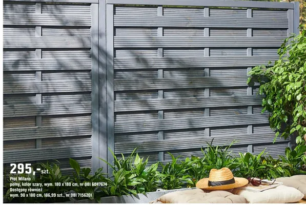 Płot Milano pełny, kolor szary 180 x 180 cm promocja w OBI