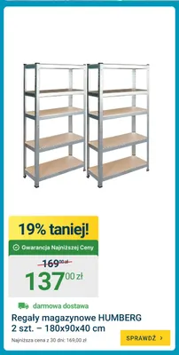 Regały magazynowe Humberg 2-pak 180x90x40 cm promocja w ERLI
