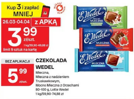 Czekolada mleczna, mleczna z nadzieniem truskawkowym, mocno mleczna z orzechami promocja w Chorten