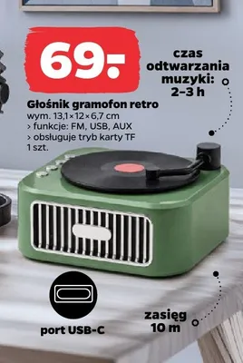 Głośnik gramofon retro wym. 13,1x12x6,7cm promocja w Netto