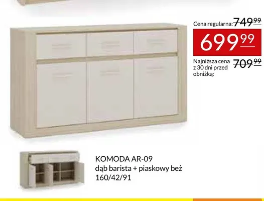 Komoda AR-09 Arti dąb barista piaskowy beż 160/42/91 promocja w Abra Meble
