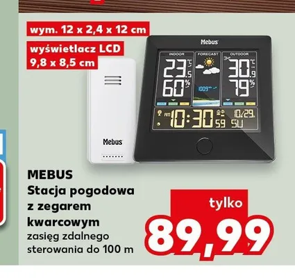 Stacja pogodowa z zegarem kwarcowym Mebus promocja w Kaufland