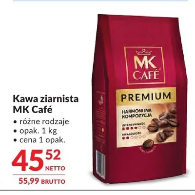 Kawa ziarnista MK Café Premium promocja w Makro