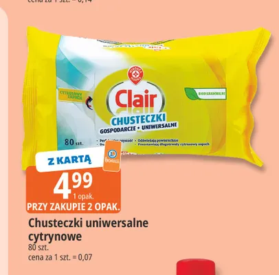 Chusteczki uniwersalne cytrynowe Clair promocja w Leclerc