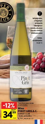Wino Pinot Gris Expert Club białe półsłodkie promocja w Intermarche