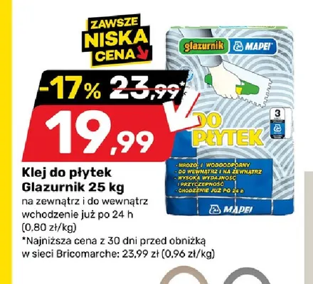 Klej do płytek Glazurnik Mapei promocja w Bricomarche